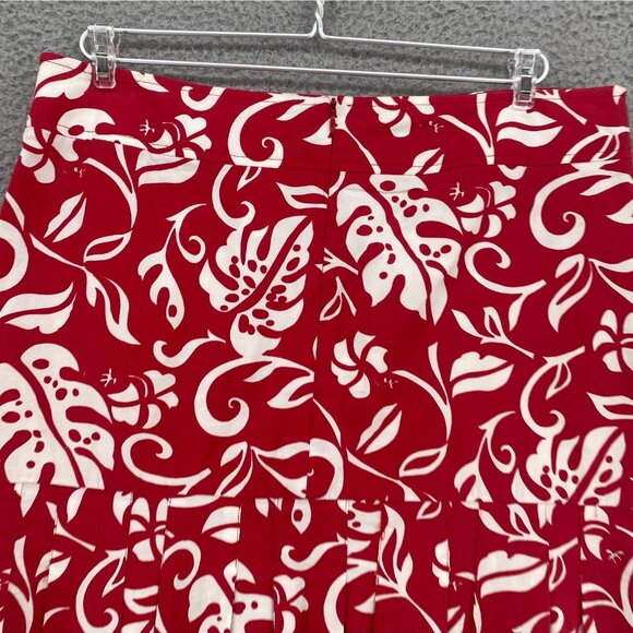 Ivy Jane Skirt 12 Red White Leaf Floral Pleated Hem A Line Everyday Casual Boho - Picture 4 of 9